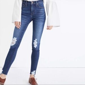 Madewell 9” Blue High Rise Distressed Raw Hem Skinny Jeans 27